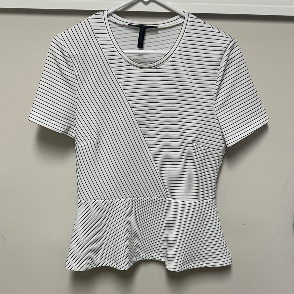 BCBGMaxAzria Black and White Striped Short Sleeve Top